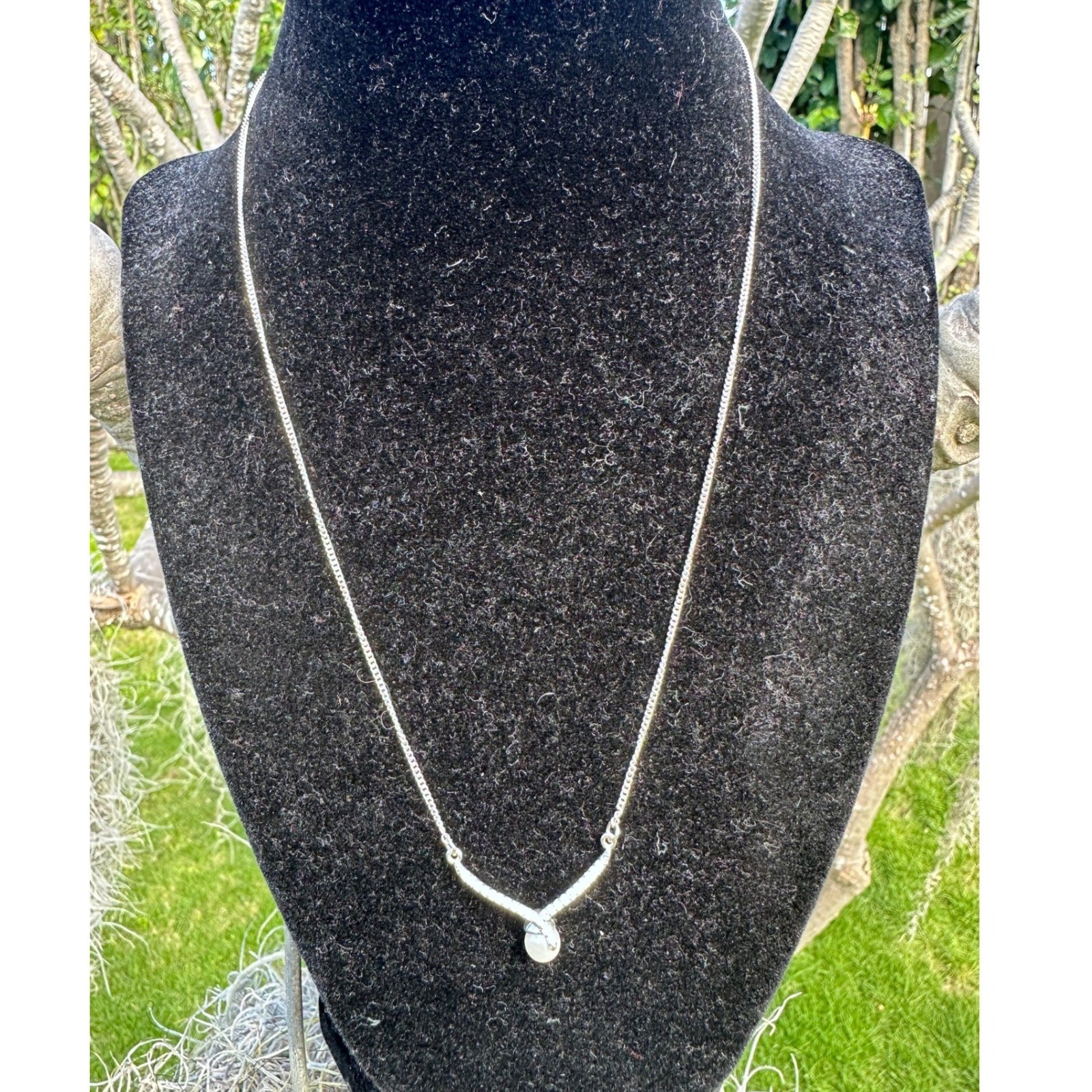 Austrian White Pearl Crystal V Chevron Pendant Necklace 17-20″ Chain