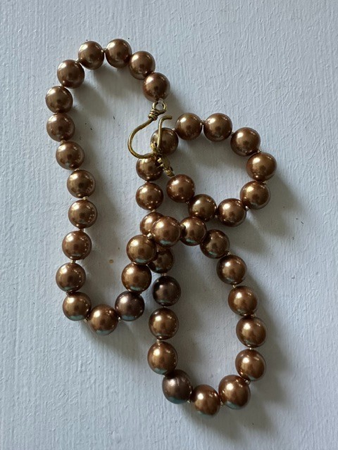 Beautiful Round Mocha 10 mm Faux Pearls Elegant 19″ Necklace.