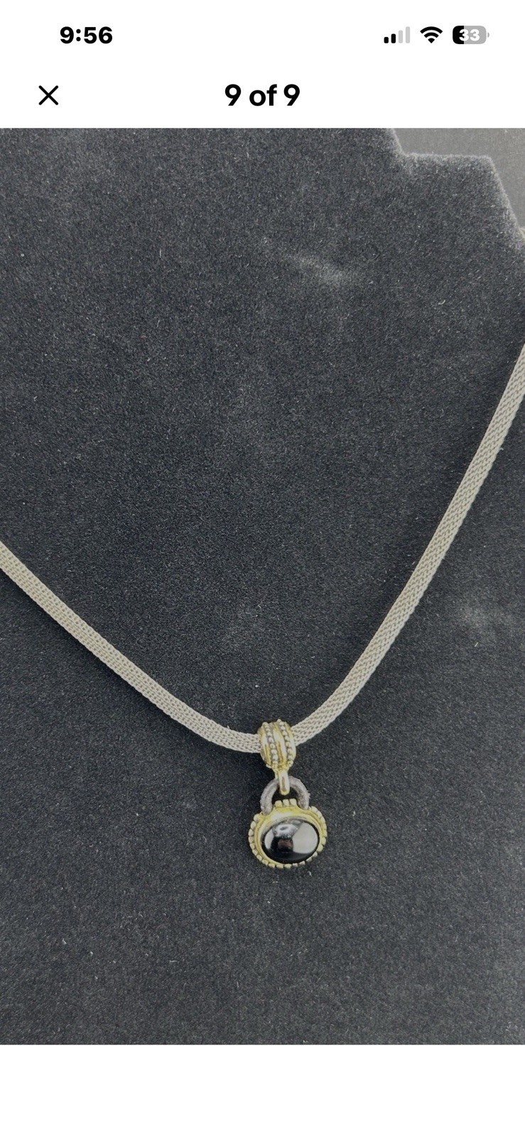 Black Cabochon Silver/Gold/Brass Tone Pendant And Mesh Necklace, CHOKER STYLE