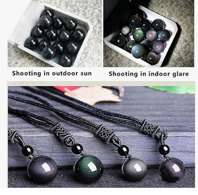 Rainbow Obsidian Pendant 16MM Stone Beaded Necklace Women Men Cord Jewelry