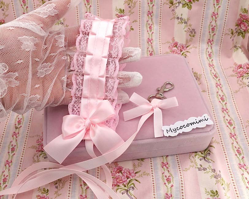 Pink Lace Kitten Play Leash for Adults, Cute Bow Pet Play Leash, Ruffled Submiss