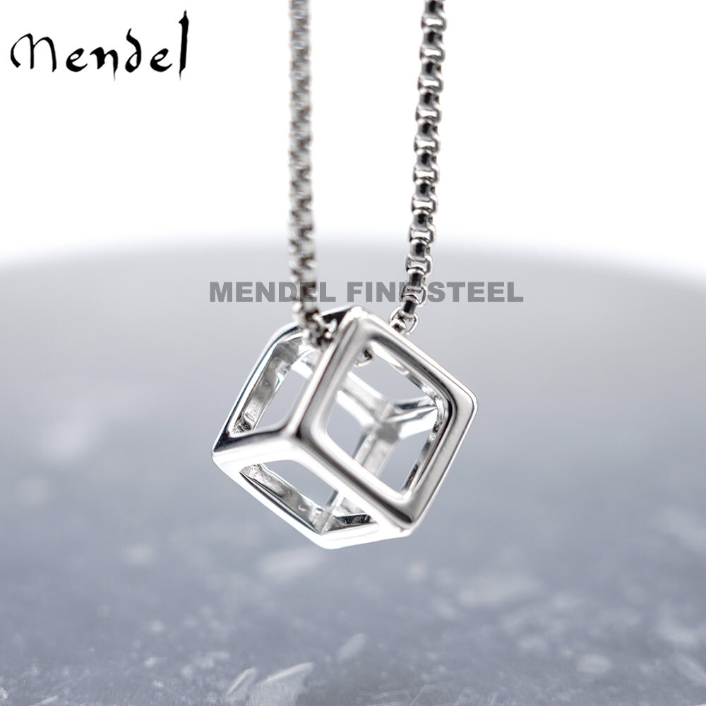 MENDEL Fashion Mens Womens Geometry Charm Cube Pendant Necklace For Women Men