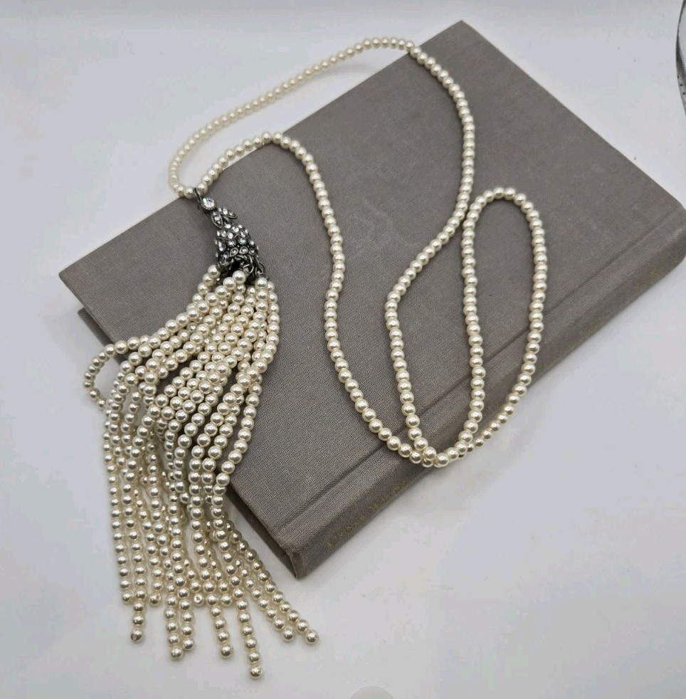 Vintage Long Tassel Pearl Necklace Art Deco Victorian Revival 32″ 20s Flapper