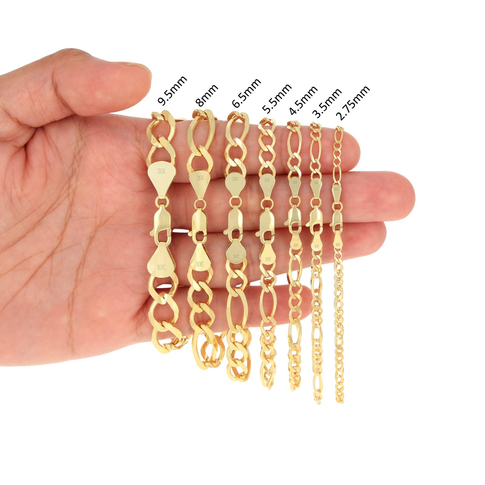 10K Yellow Gold Solid 2.75mm- 9.5mm Figaro Link Chain Bracelet Mens Womens 7″-9″