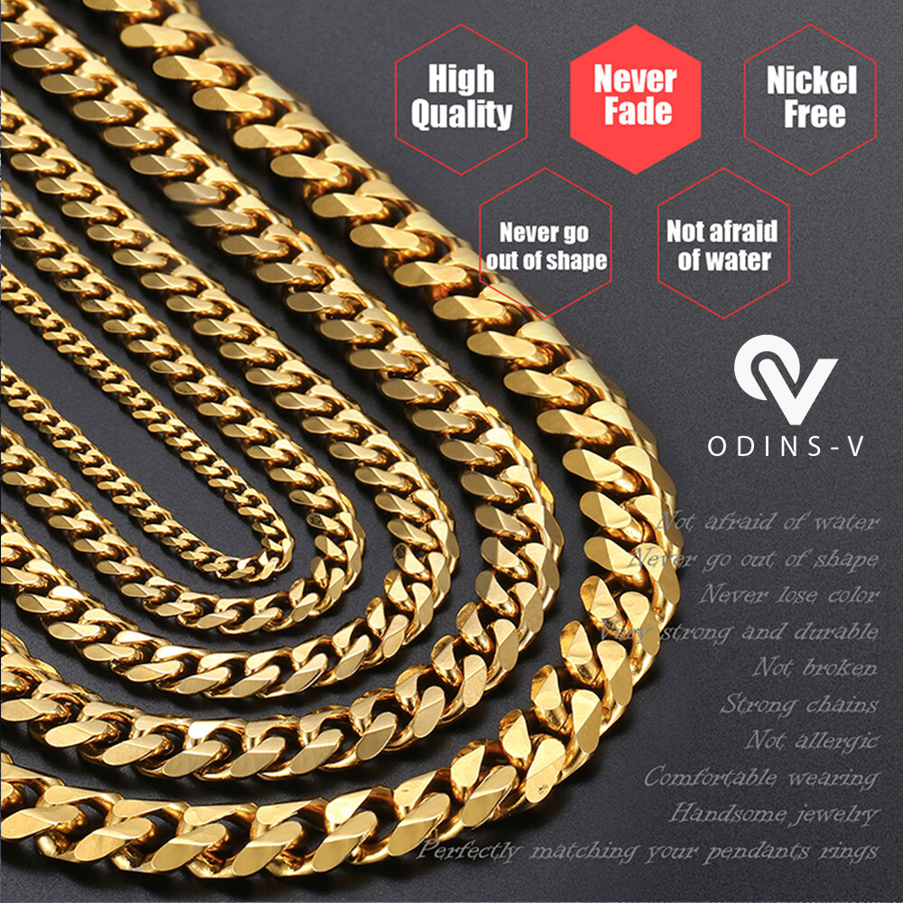 Mens Womens Chain Silver Gold Black Cuban Link Necklace 3mm 5mm 7mm 9mm 11mm 15m