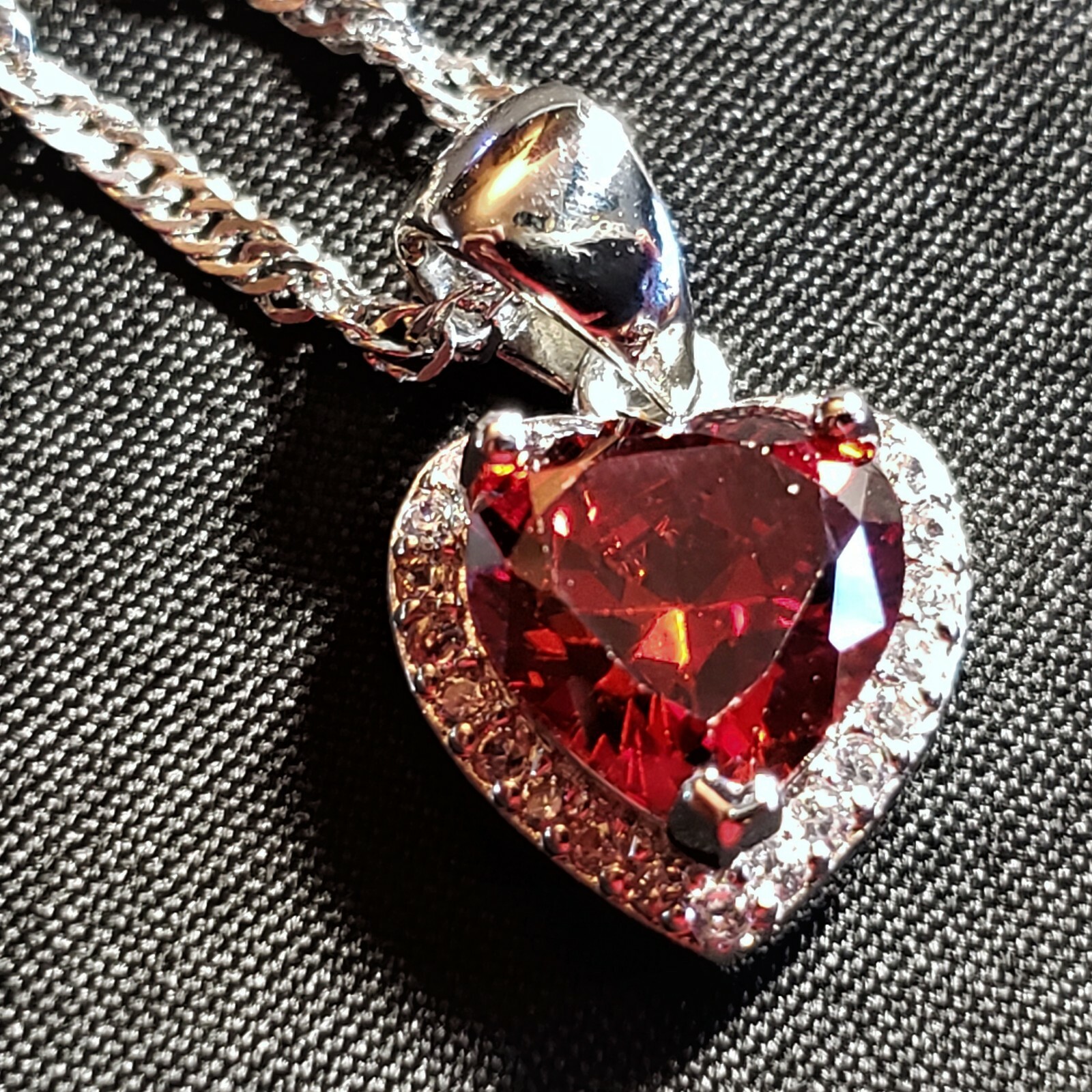 Valentine’s Da Gift/Birthday Necklace Red Heart Shape Pendant surround Crystals