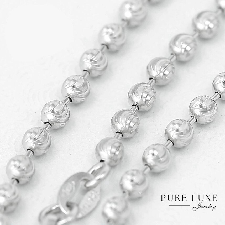 Men’s 925 Sterling Silver Moon Cut Bead Ball 24″x2mm Chain Necklace New + Box