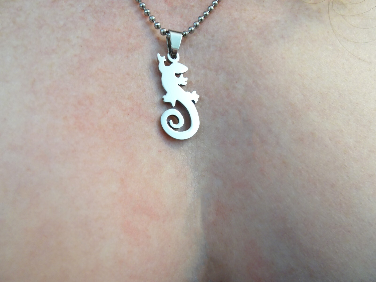 New Large Chrome Stainless Lizard Gecko 25” Steel Ball Chain Unisex Necklace