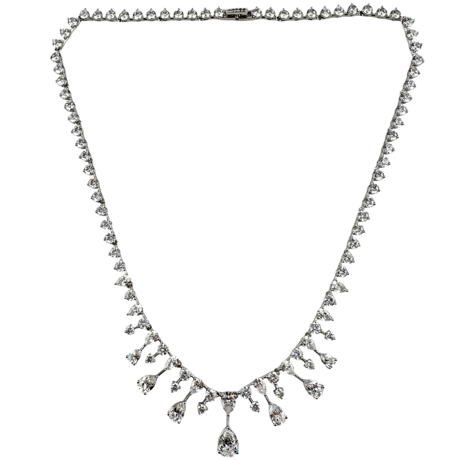 Bridal Style CZ Teardrop Cubic Zirconia Rhodium Plated Silver Tone 17″ Necklace