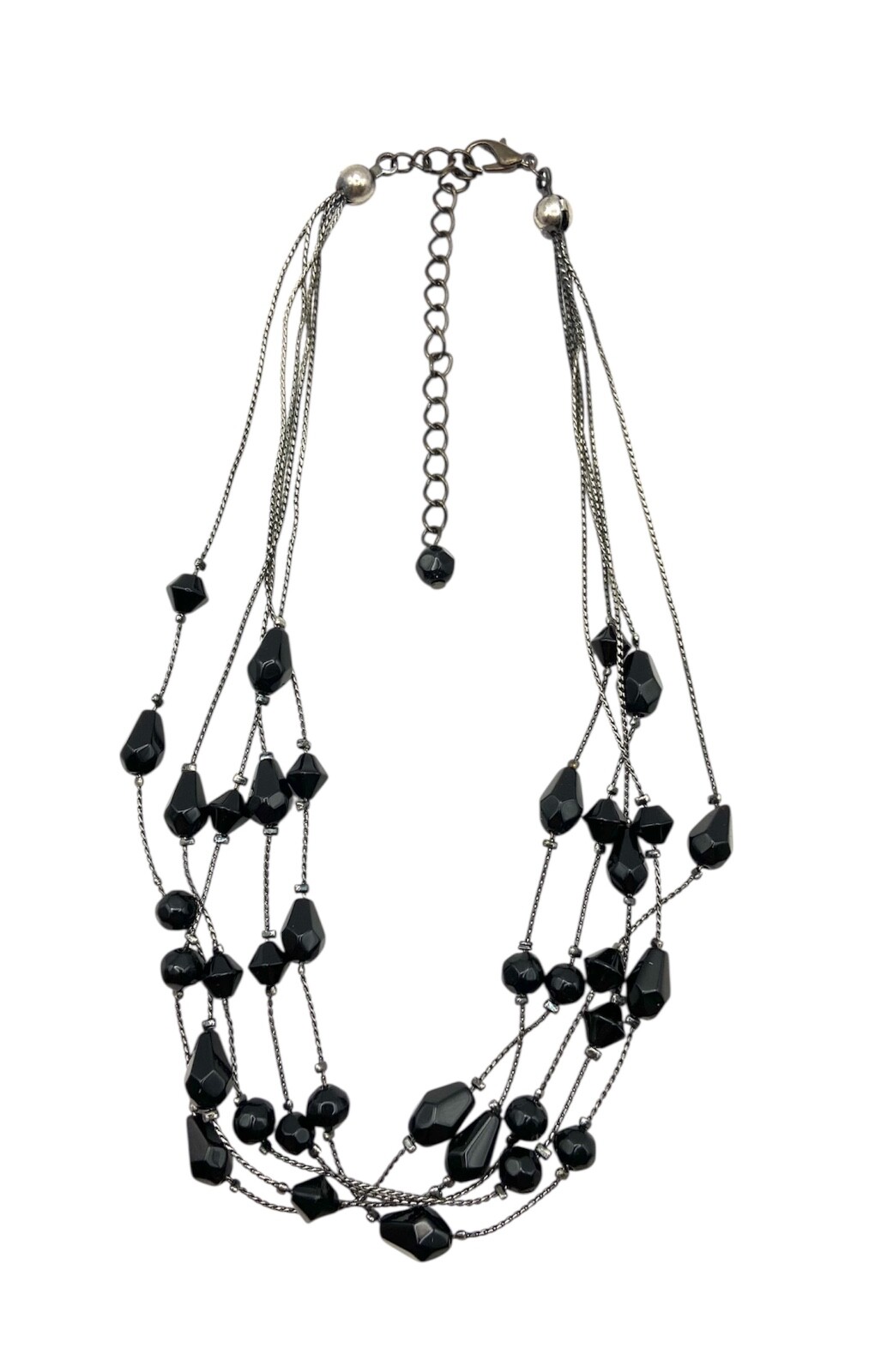 Gothic Black Glass Beads Layered Necklace Multistrand 18″ Gunmetal Gray 5 Strand
