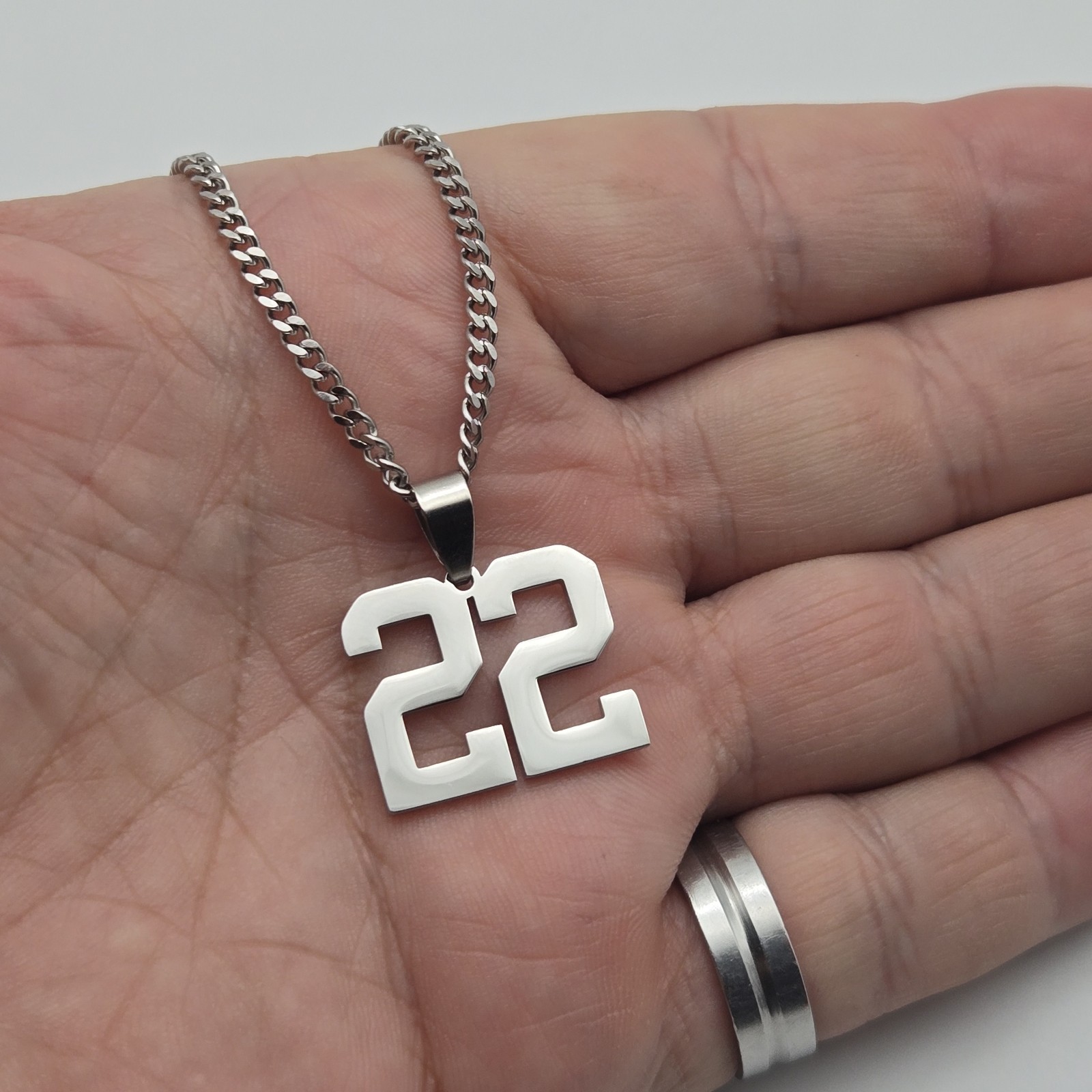 #22 BASEBALL FOOTBALL NUMBER Pendant Charm / 18″-24″ STAINLESS CHAIN NECKLACE