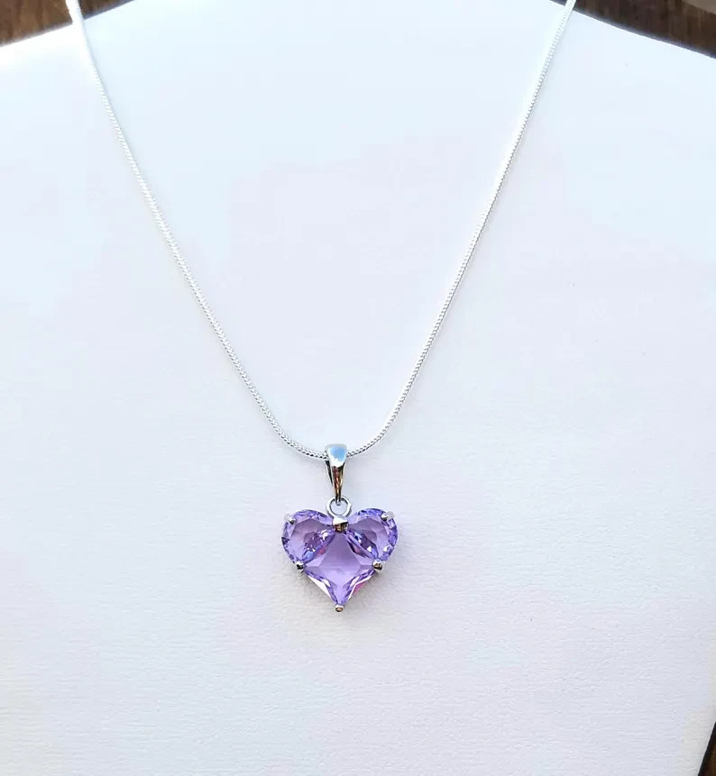 Sterling Silver Alexandrite Crystal Heart Pendant Necklace, June Birthstone