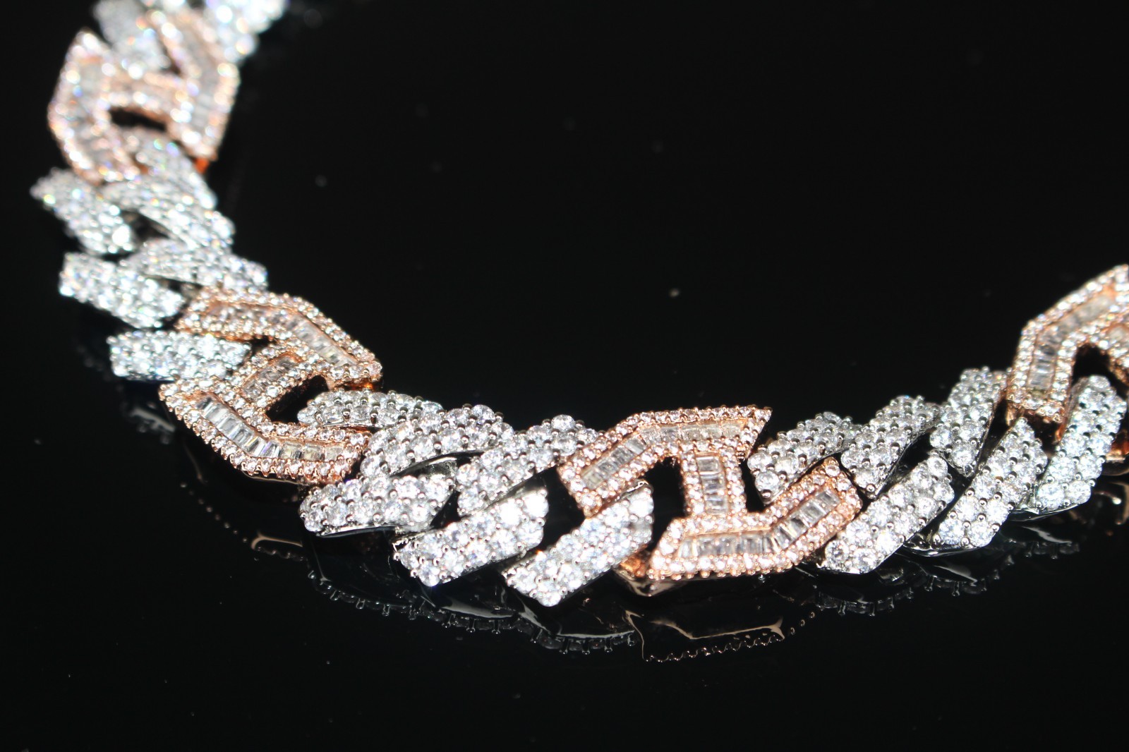 14k STAMPED 14mm FIGARUCCI Two-Tone Rose Gold Chain 80.7ct Lab Sim VVS1 Diamond