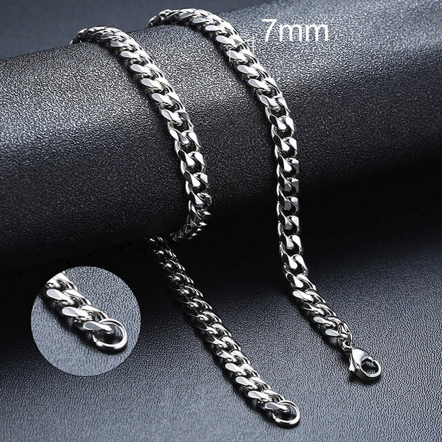 Cuban Chain Link Curb Necklace Men Women Punk Surgical Stainless Steel 2-15mm