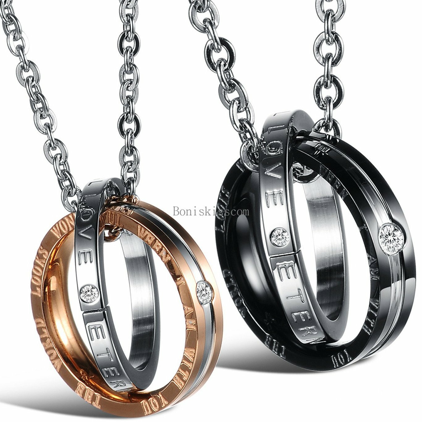 Eternal Love Interlocking Ring His and Hers Matching Couples Pendant Necklace