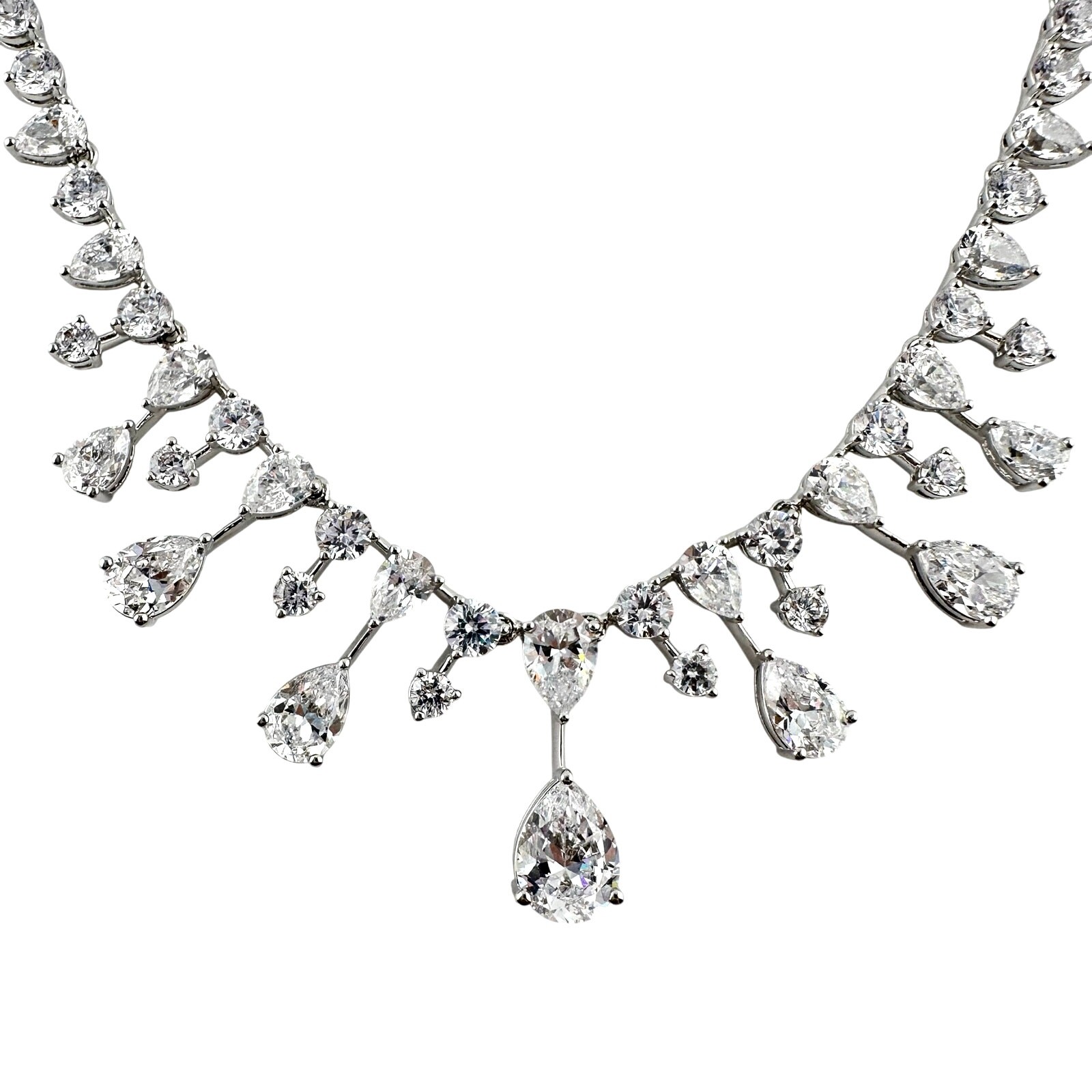 Bridal Style CZ Teardrop Cubic Zirconia Rhodium Plated Silver Tone 17″ Necklace