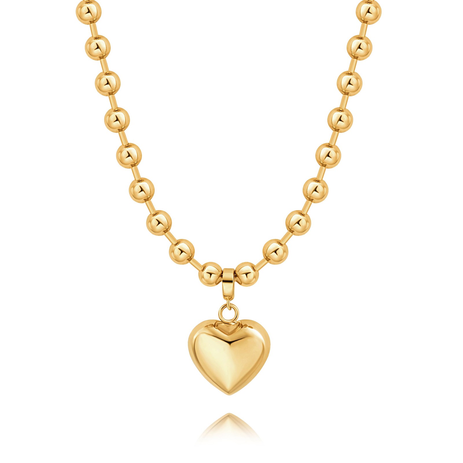 18K Gold Plated Pendant Necklace Puffy Heart Pendant Necklace Chunky Satellit…