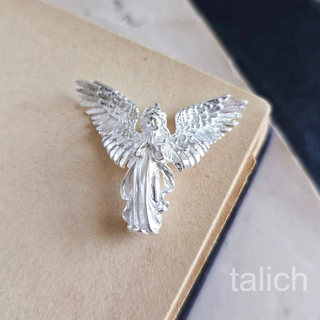 Shiny 925 Sterling Silver Open Wings Praying Angel Pendant Necklace Unique Gift