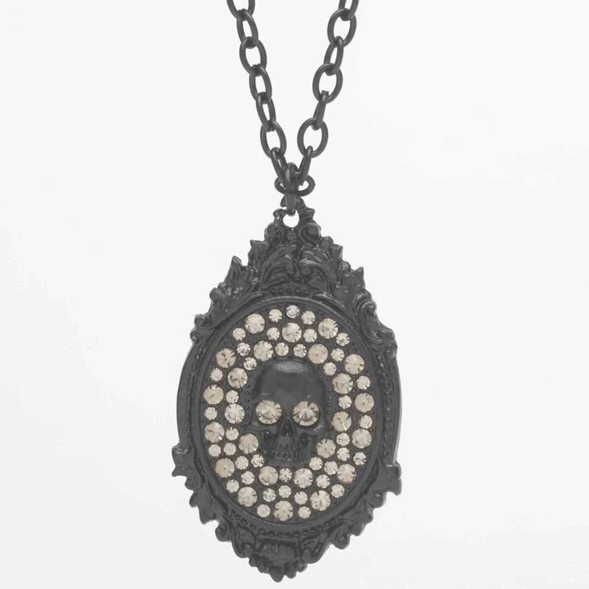 New Men Women Pendant Dog Tag Rock Rebel Skull Black Silver Bling Rhinestones