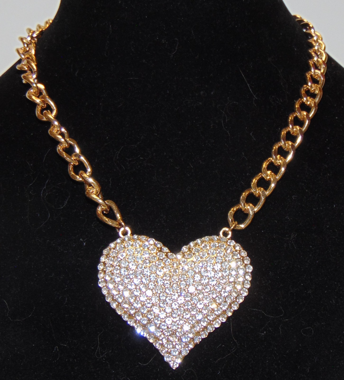 Large Colorless Rhinestones Heart Pendant Necklace