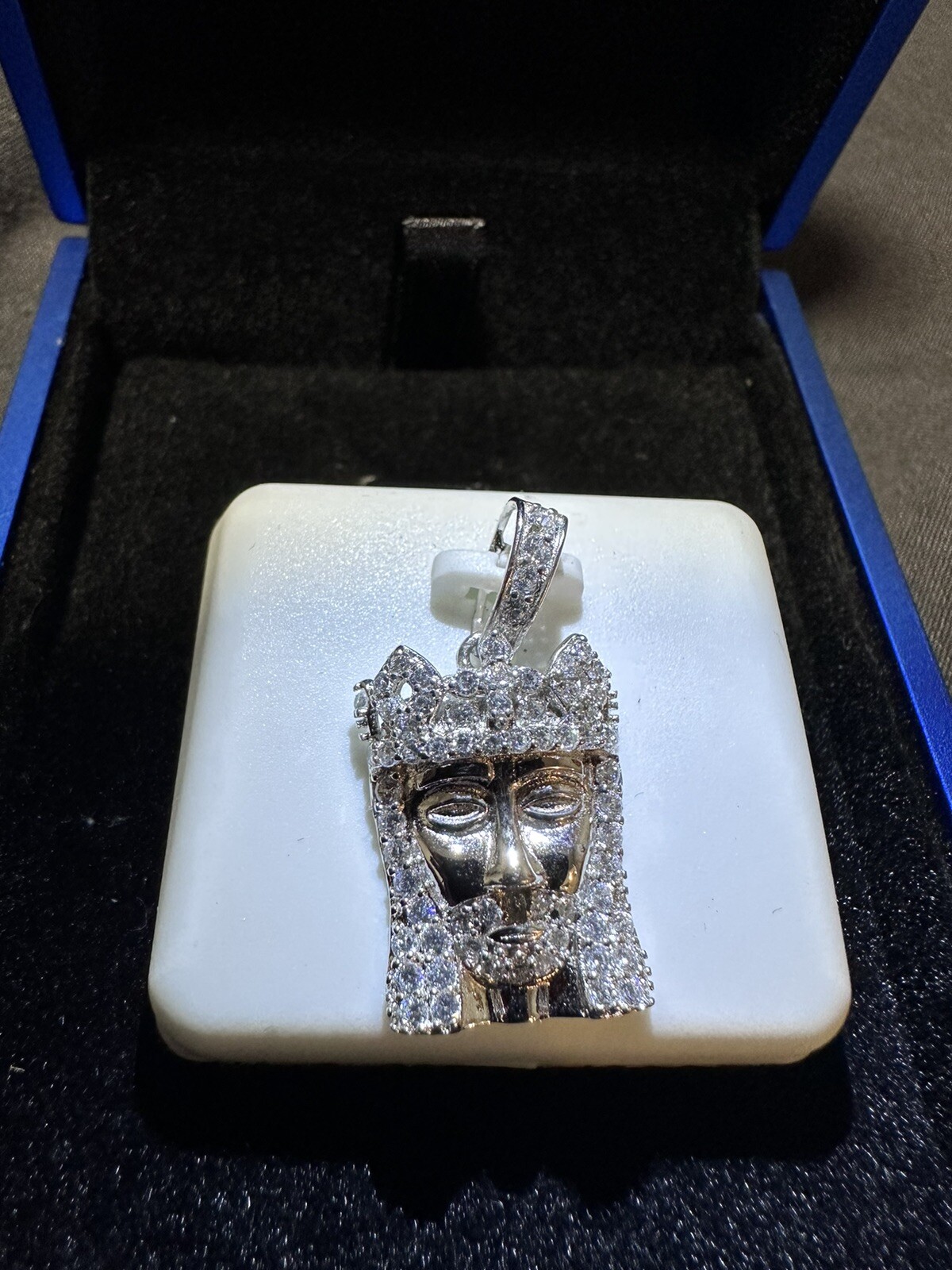 Real 925 Silver Jesus Piece CZ Piece Super Icy Pendant W Led Display Box