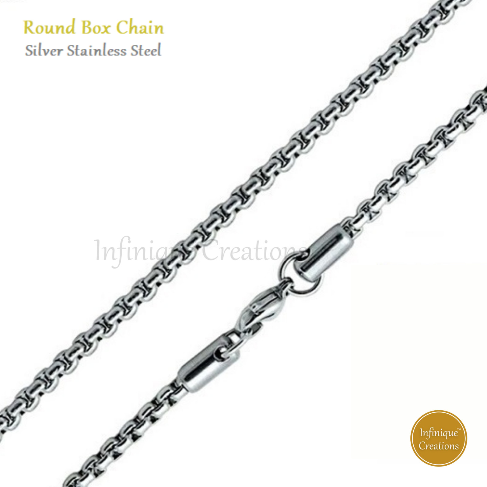 Stainless Steel Silver Round Box Chain Bracelet Necklace Men Women 1.5-5mm 7-38″
