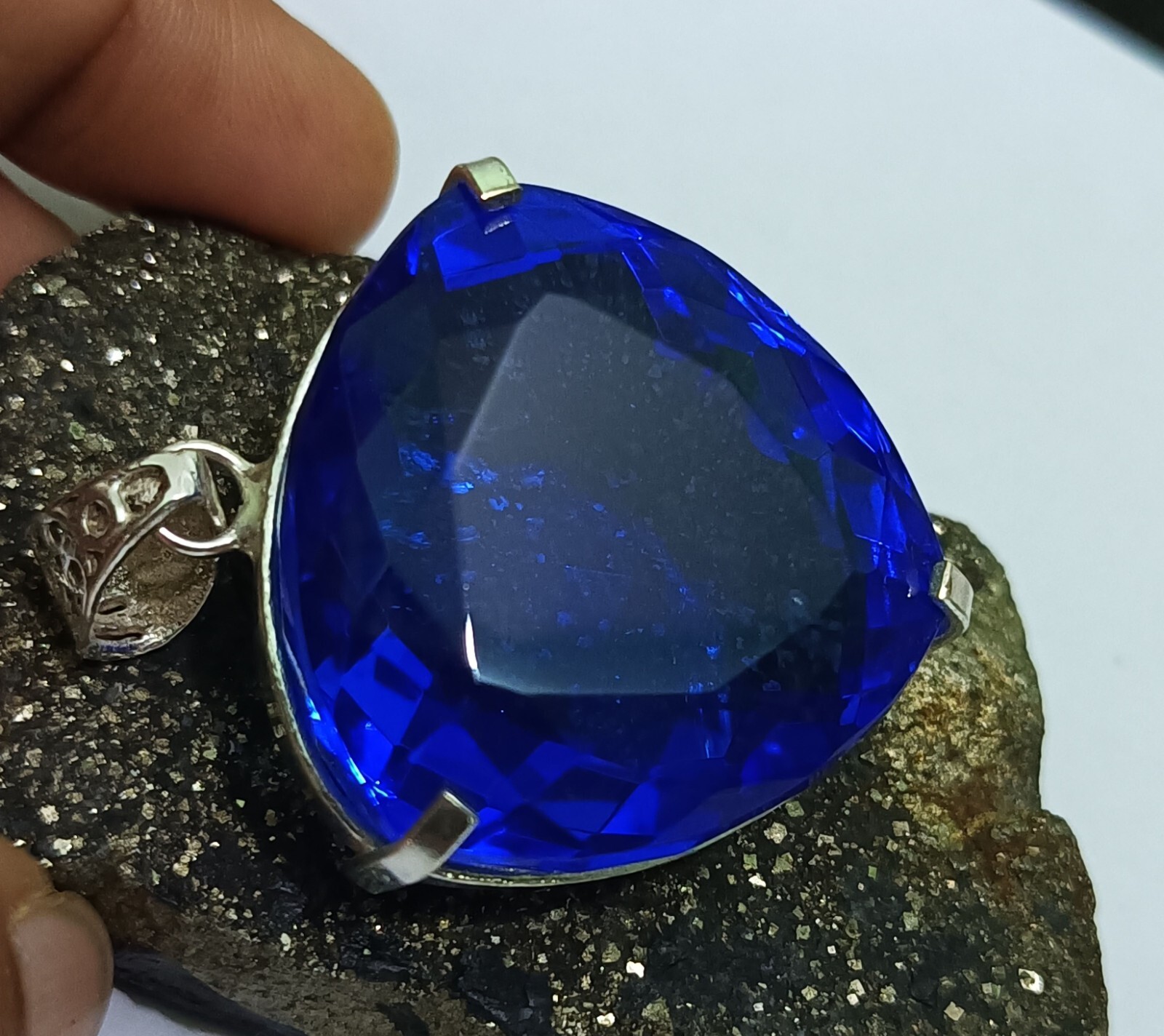 Blue Trillion Topaz Pendant EGL Certified Natural 137.25 Ct Gift For Loved Ones.