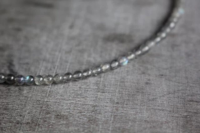 Natural Labradorite 4mm Beaded Choker Necklace Healing Reiki Dainty Women Skinny