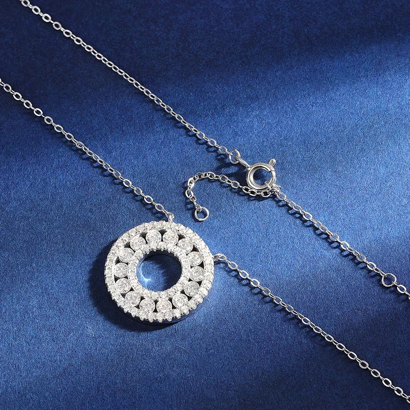 Luxury D Color Double Circle GRA Moissanite Necklace S925 Silver Jewelry Gift