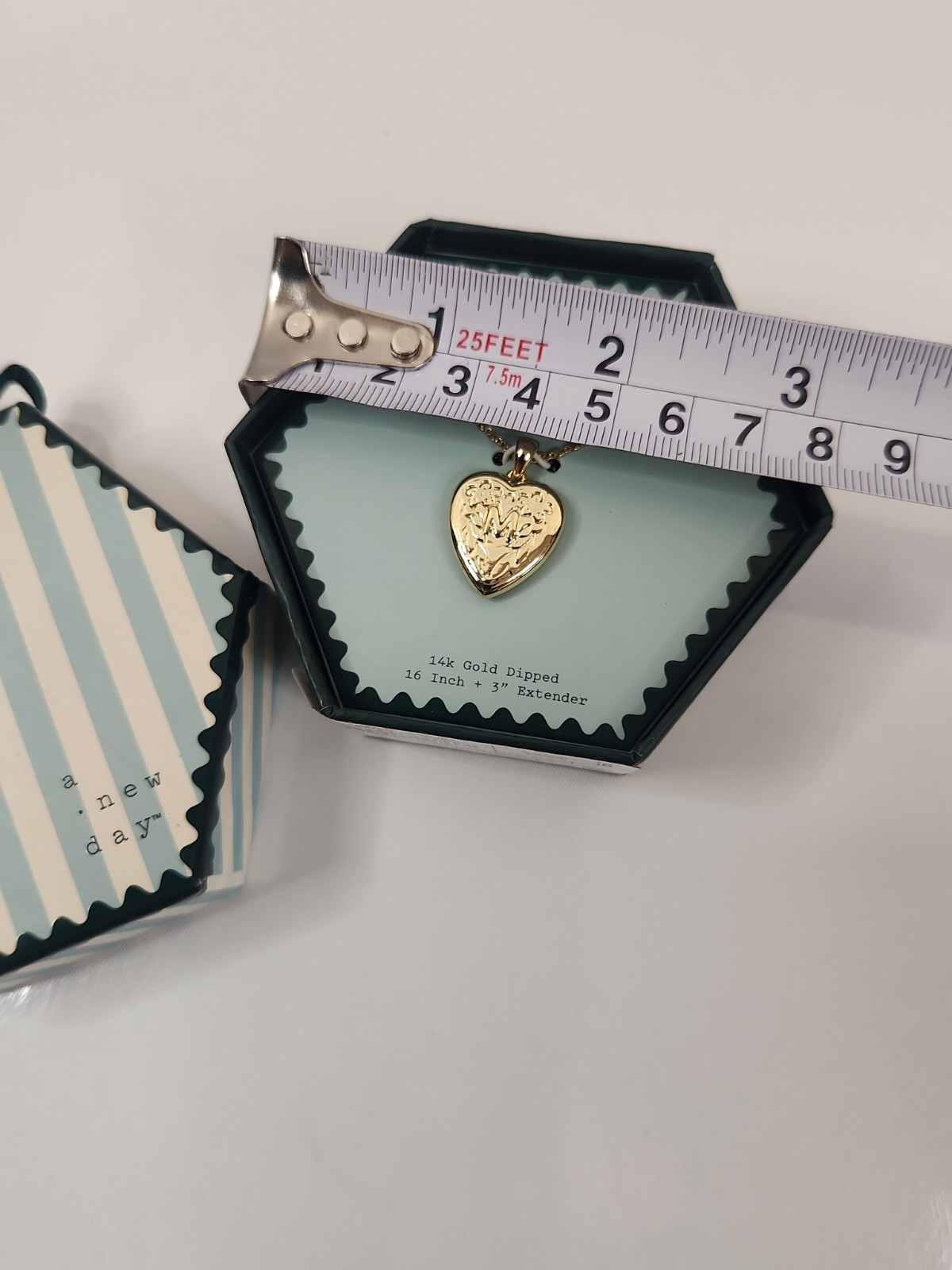 A New Day 14k Gold Dipped Initial M Heart Locket Necklace Floral Engraved Boxed