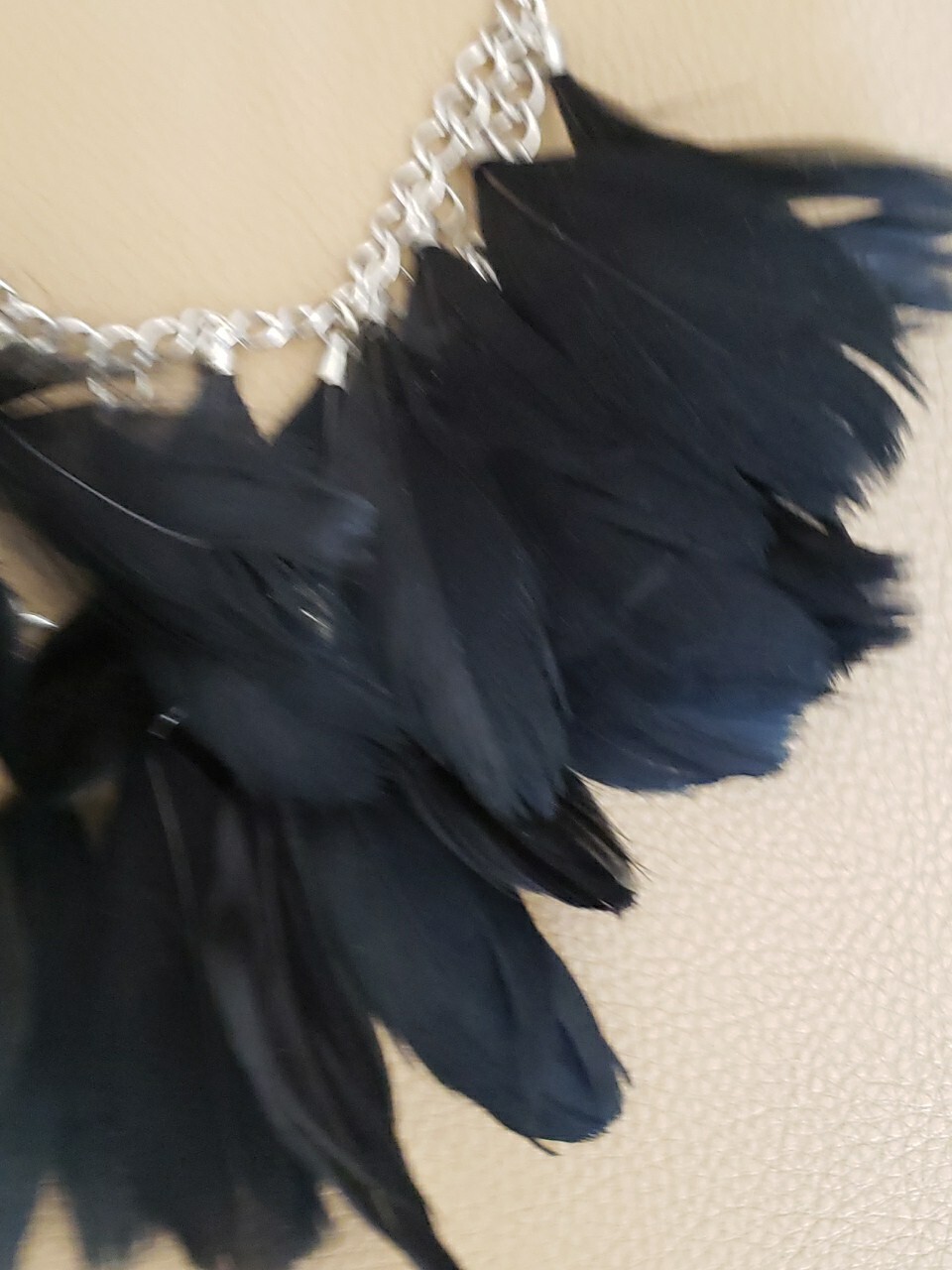 Black Feather Necklace Silver Chain Halloween Or Anytime