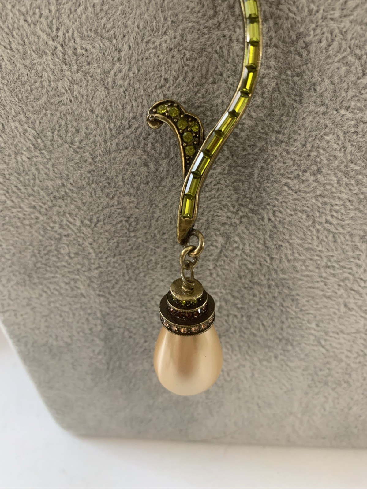 Heidi Daus Necklace Crystal Sunflower Y-Drop Champagne Faux Pearls Excellent