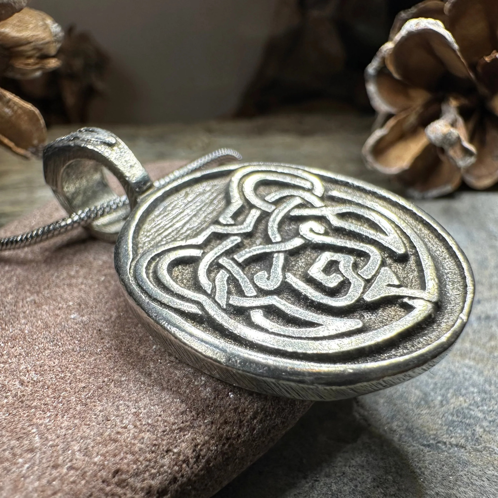 Celtic Bear Necklace Irish Scottish Animal Mens Boys Forest Gift PEWTER