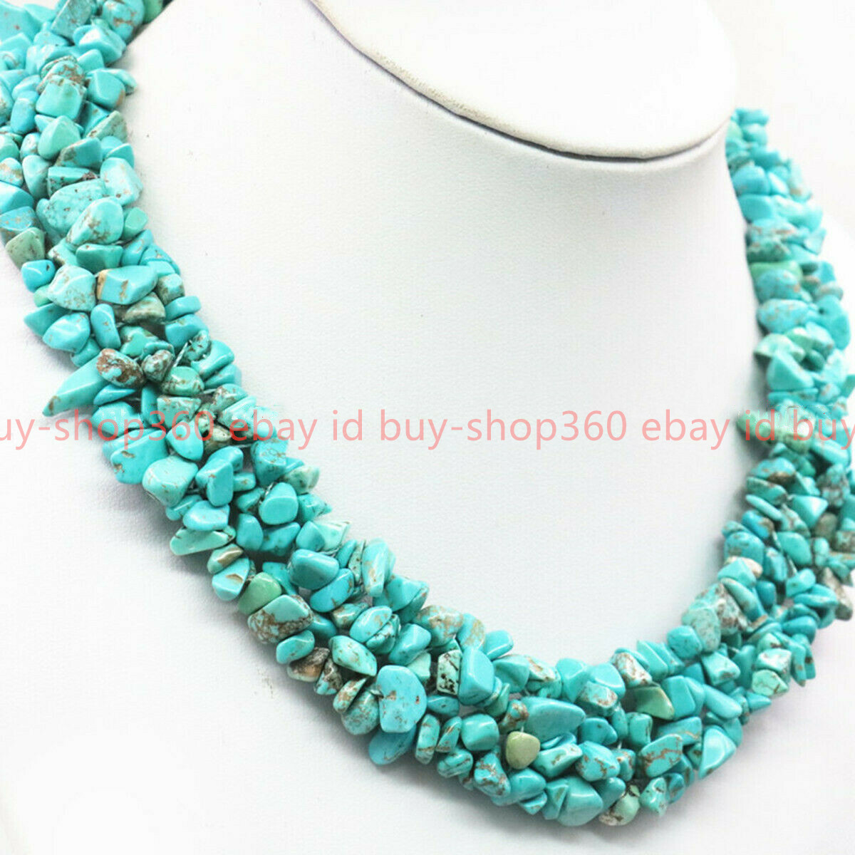 Natural Genuine 3 Rows 5-8mm Blue Turquoise Gravel Gemstone Necklace 17-19 Inch