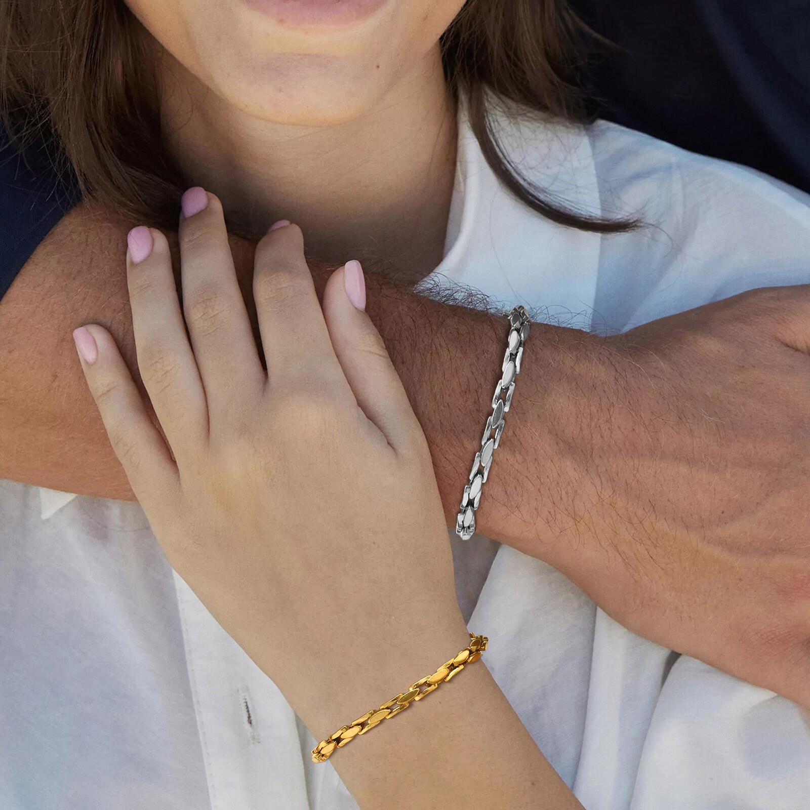 Stainless Steel Simple Plain Chain Strand Bracelet Couple Link Bracelet Classic