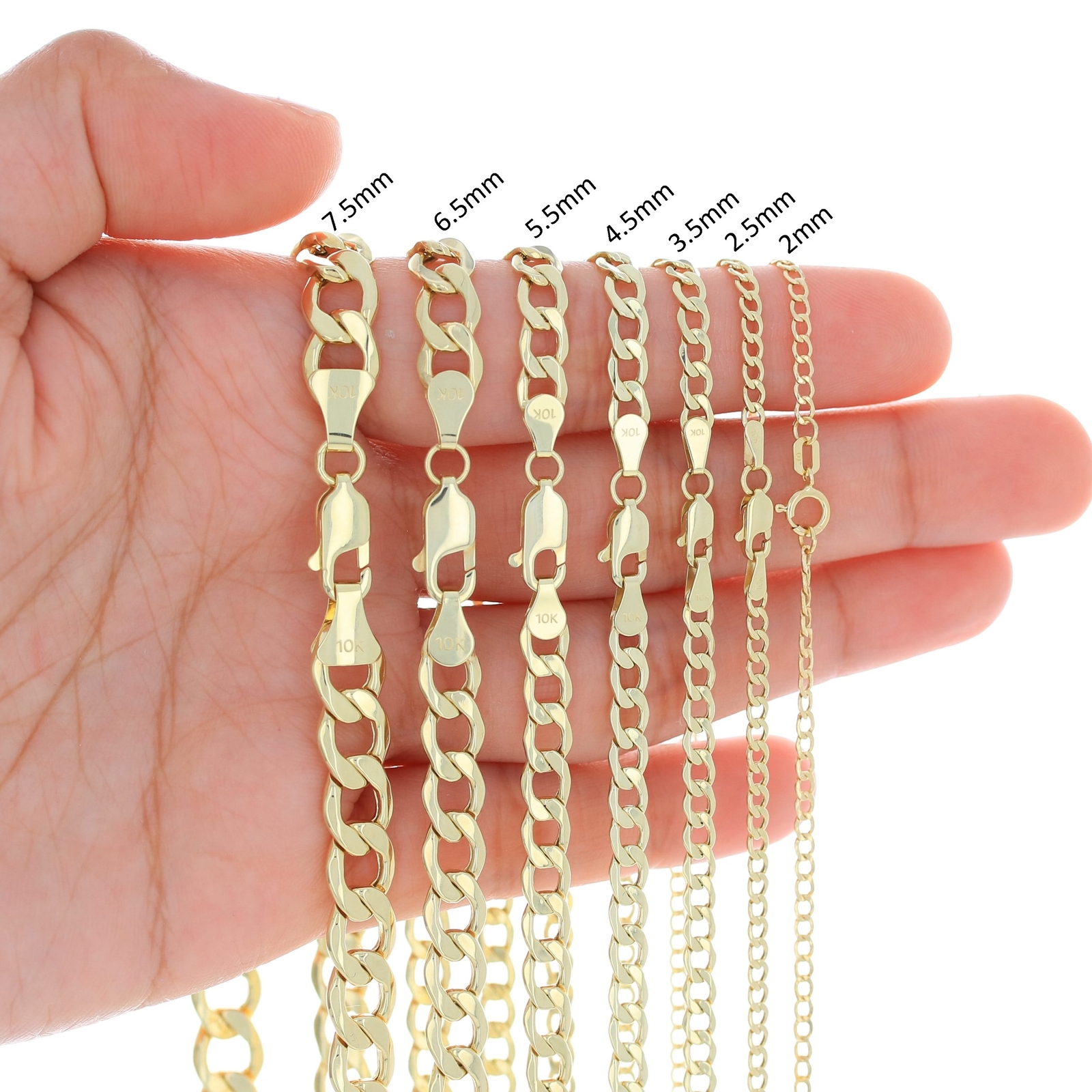 10K Yellow Gold 2mm-7.5mm Curb Cuban Chain Necklace Bracelet Men Women 7″- 30″