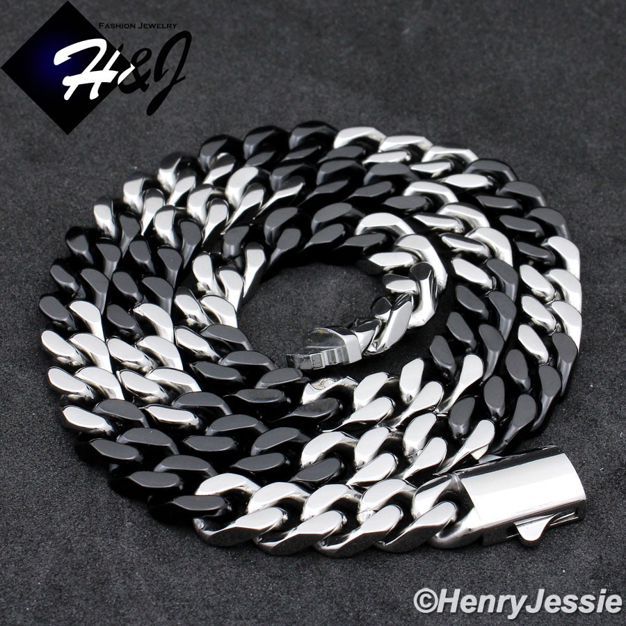 18″-40″MEN Stainless Steel 8.5mm Silver/Black Plated Miami Cuban Necklace*172