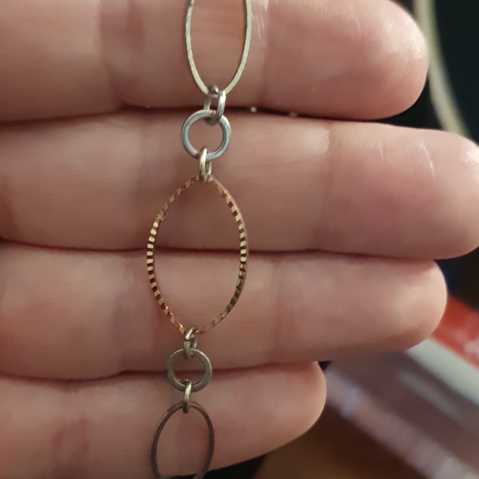 Two-Tone Silver/Gold Tone Metal Oval Link Chain Necklace, 18in Lobster, No Stone