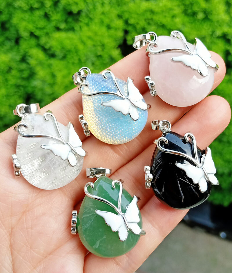 10pcs Opal Vary Gems Stone Butterfly Pendants Energy Reiki Healing Amulet