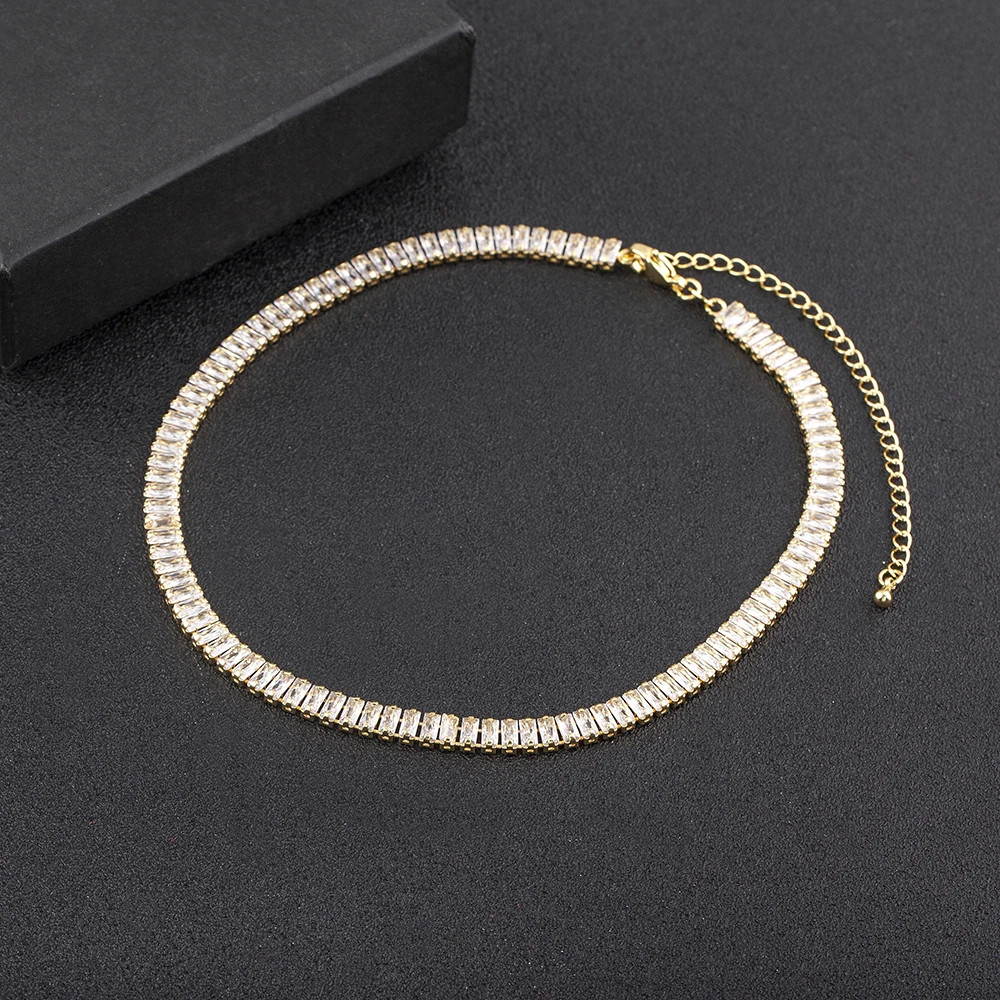 Classic Colorful Tennis Necklace Men and Women Rectangular Full Zircon.
