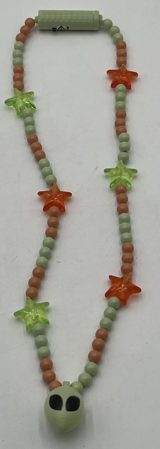 Lucky Star 15” Glow In The Dark Light Up Green & Orange Beaded Alien Necklace