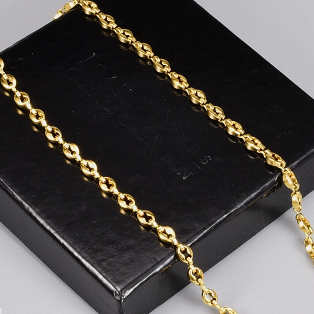 Hip Hop Women Gold Plated Titanium Stainless Steel Coffee Bean Necklace 17-18″