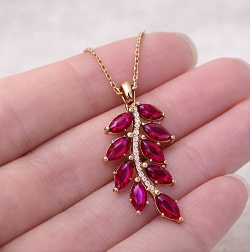 Marquise Cut Simulated Pink Ruby Women’s Pendant Chain In 14k Yellow Gold Plated