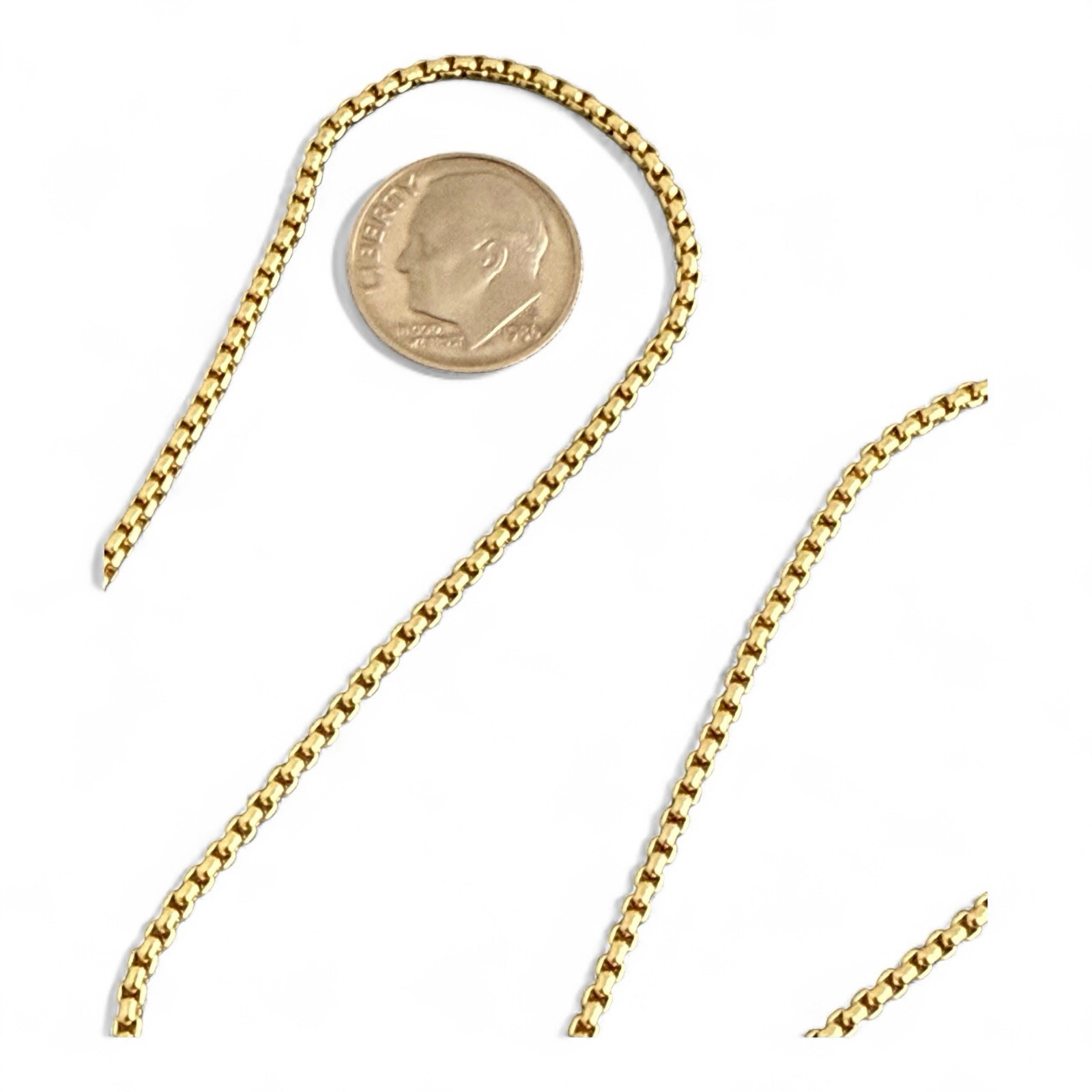 18K Gold Plated Box Chain Necklace 19″ Adjustable Lobster Clasp 2.2mm Dainty