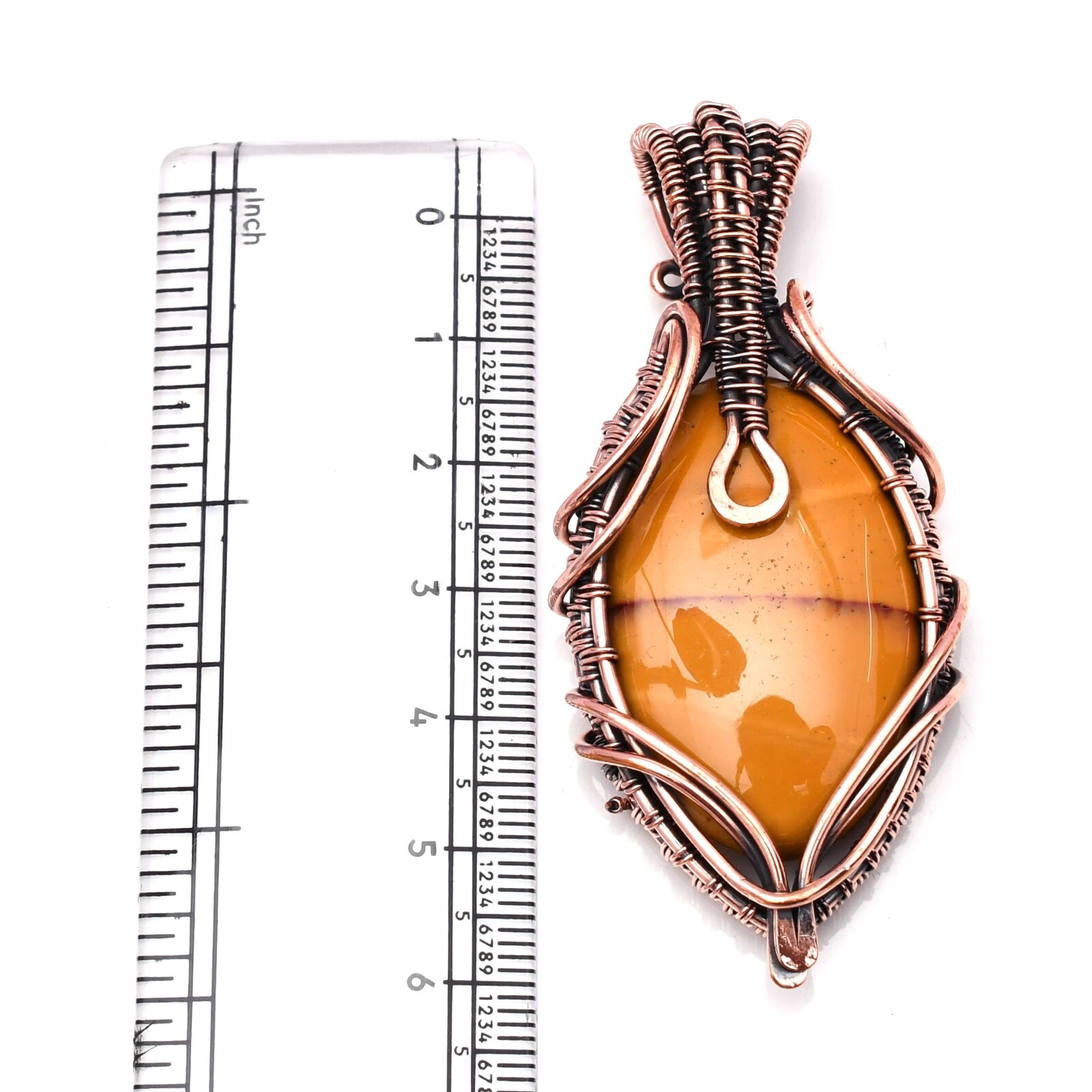Mookaite Jasper Pendant Copper Wire Wrapped Handmade Jewelry Pendant 2.15″