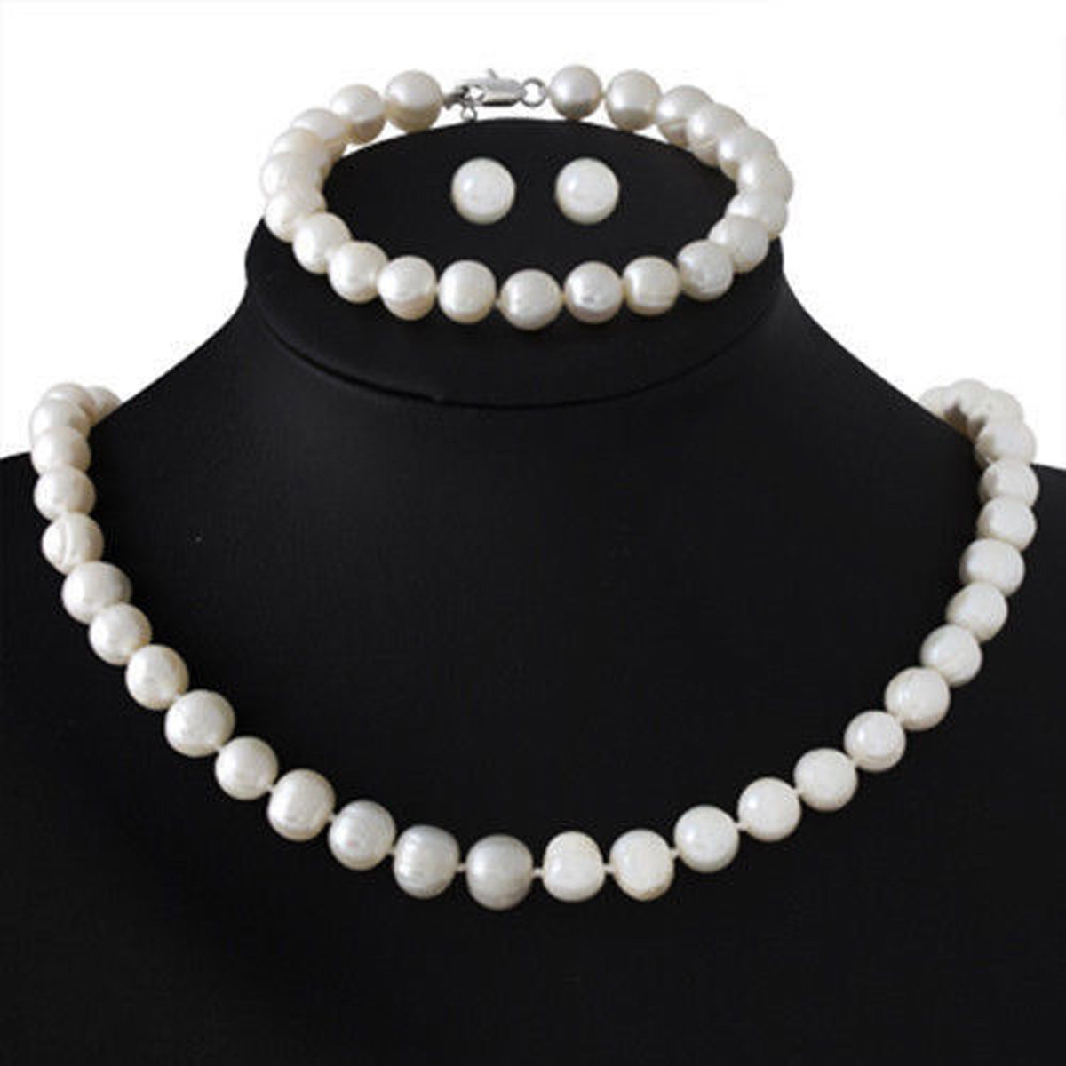 7-8mm Real Natural Freshwater Pearl Necklace Bracelet Earrings Jewelry Set