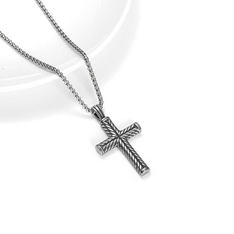 NEW Boys Mens Stainless Steel Vintage Cross Pendant Necklace Men Women Silver
