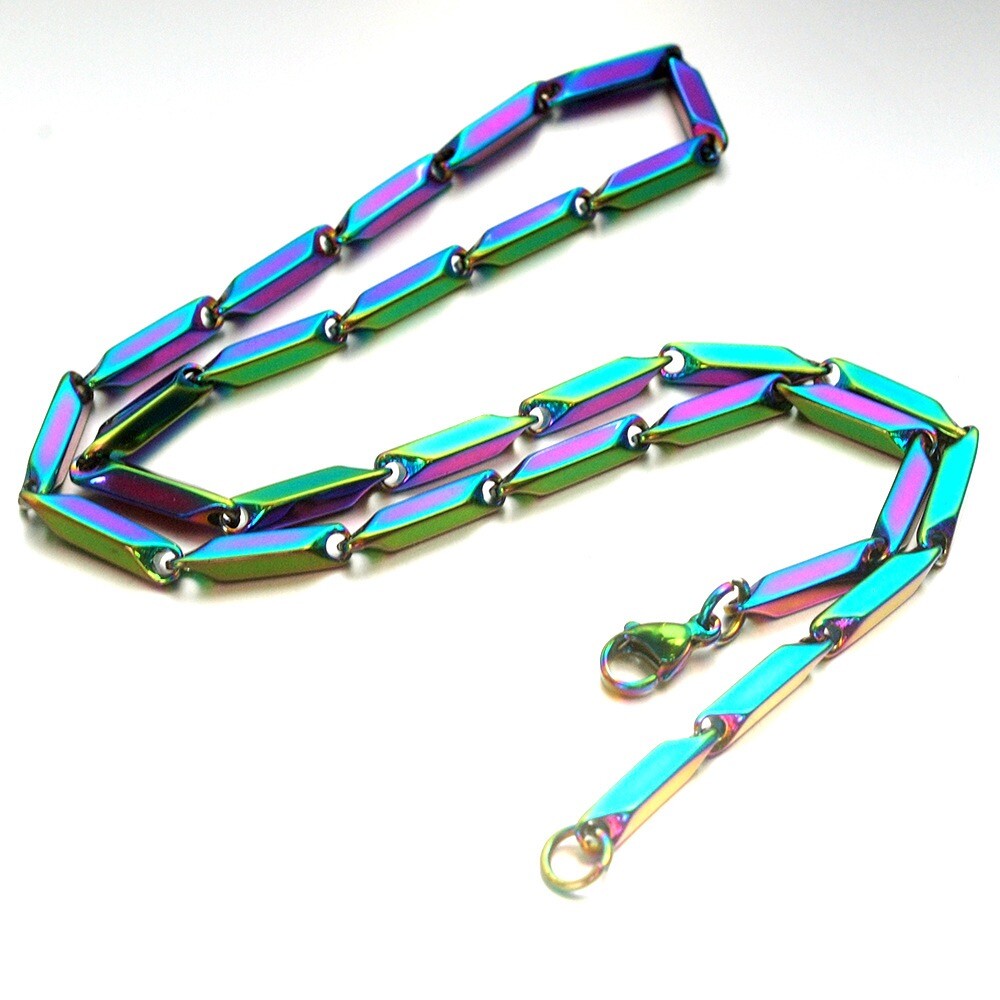 Wholesale Stainless Steel Silver Rhombus Square Seeds Chain Necklace Men’s Gift