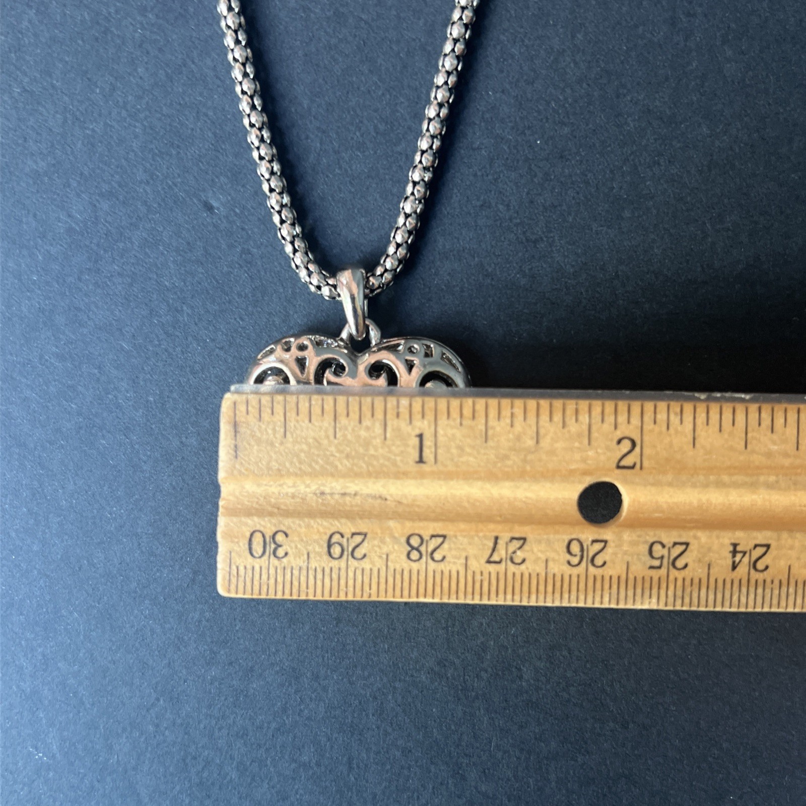Cookie Lee Silver Tone Puffed Open Scroll Heart Pendant Necklace 20” Adjustable