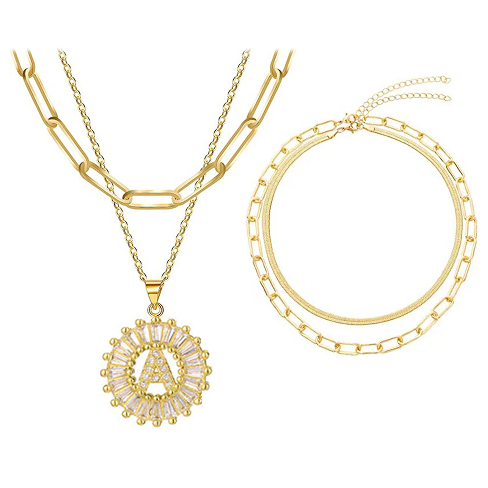 14K Gold Plated Initial Letter Dainty Layering Paperclip Chain Necklace Choker